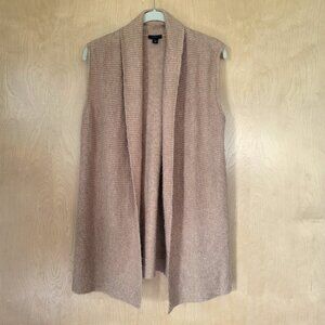 Ann Taylor Long Open Front Cardigan Sweater Vest Tan Size Small